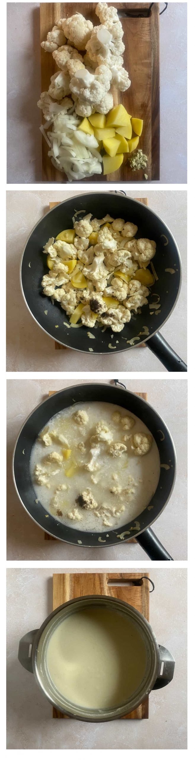 Crema de coliflor con leche de coco, vainilla y jengibre