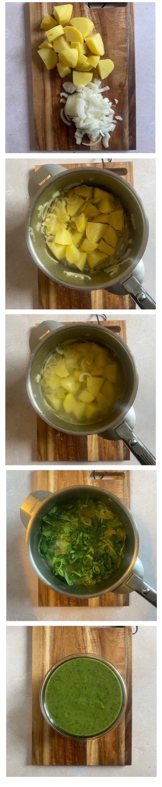 Sopa cremosa de espinacas, patatas y queso fresco de cabra