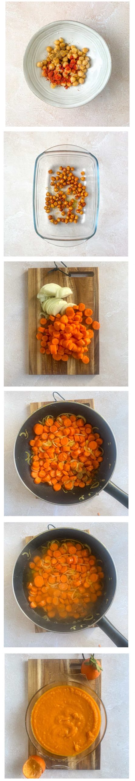 Sopa de zanahoria y mandarina con garbanzos asados