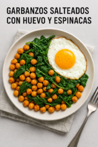 Garbanzos salteados con Huevo y Espinacas