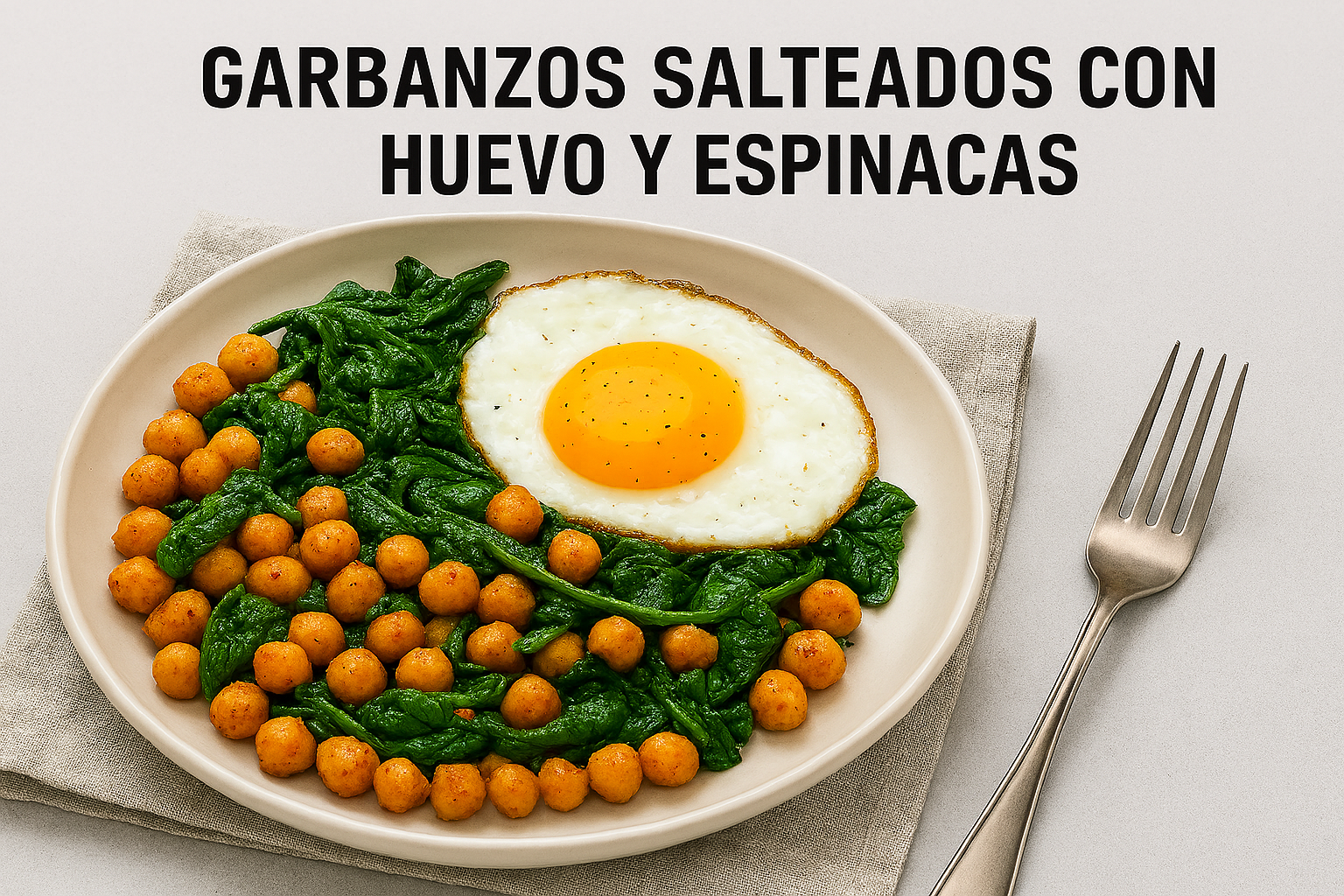 Garbanzos salteados con Huevo y Espinacas