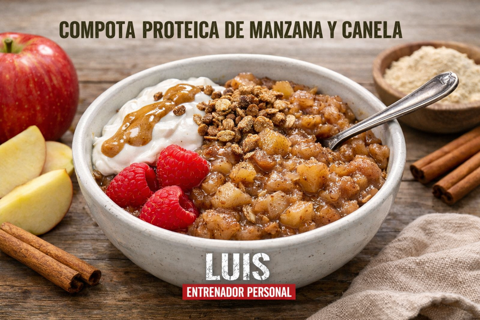 Compota Proteica de Manzana y Canela